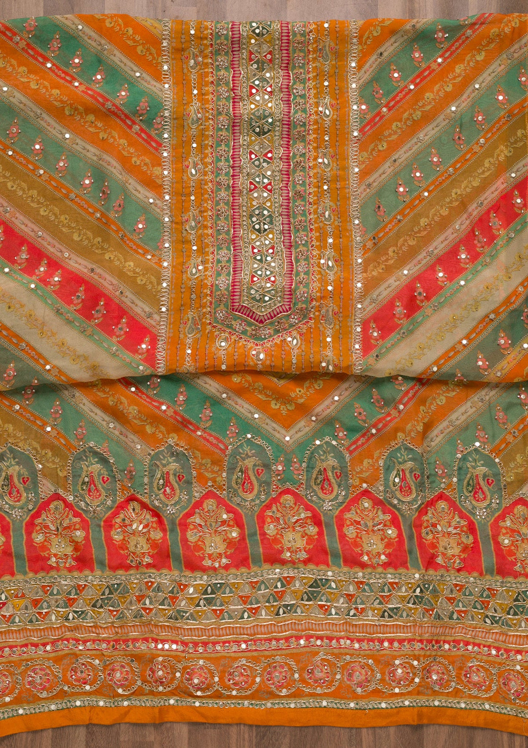 Orange Gotapatti Georgette Unstitched Salwar Suit-Koskii