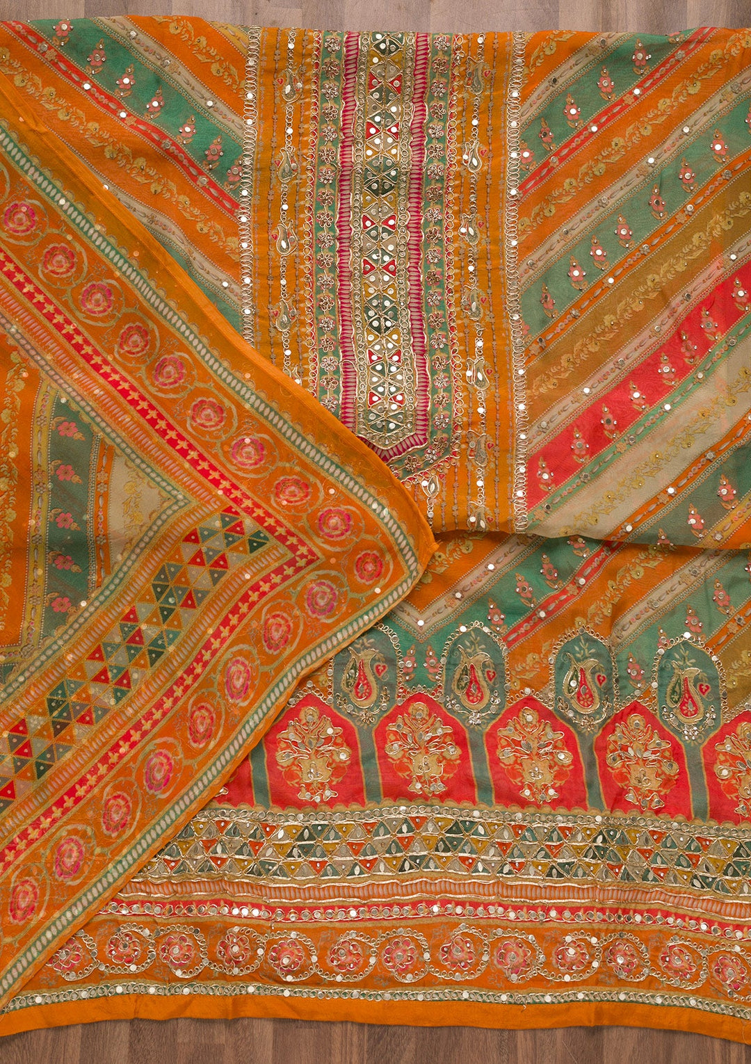 Orange Gotapatti Georgette Unstitched Salwar Suit-Koskii