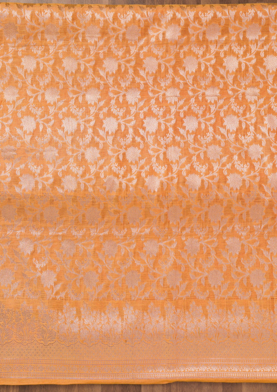 Orange Printed Banarasi Unstitched Salwar Suit-Koskii