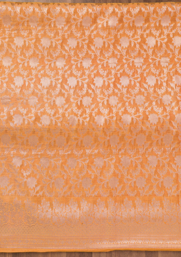 Orange Printed Banarasi Unstitched Salwar Suit-Koskii