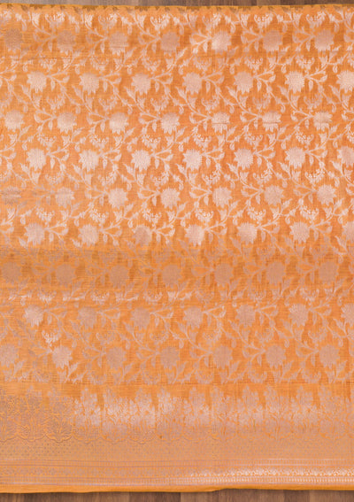 Orange Printed Banarasi Unstitched Salwar Suit-Koskii