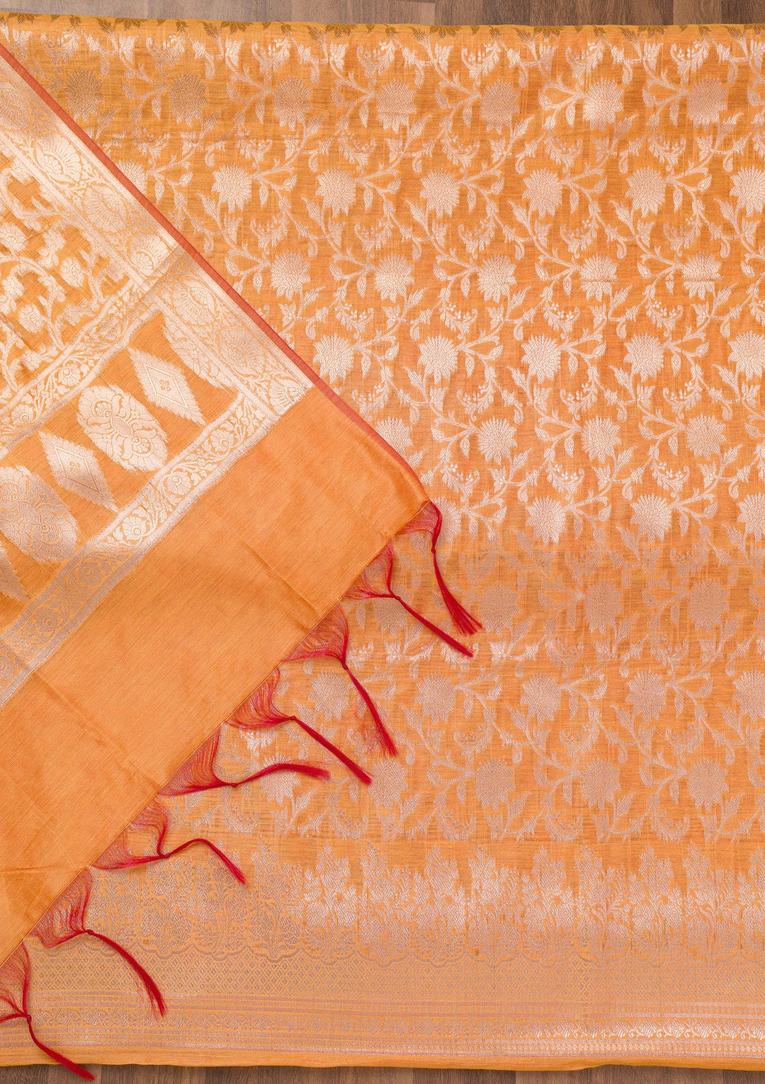 Orange Printed Banarasi Unstitched Salwar Suit-Koskii