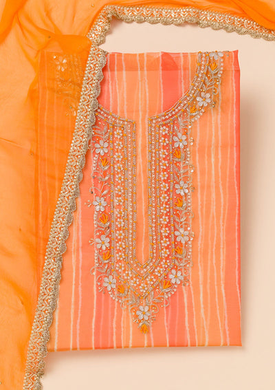 Orange Printed Organza Unstitched Salwar Suit-Koskii