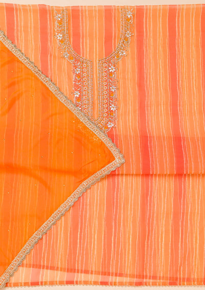 Orange Printed Organza Unstitched Salwar Suit-Koskii