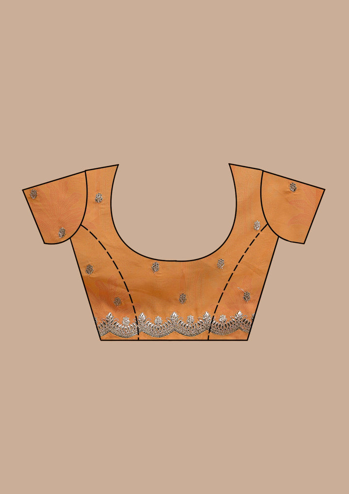 Orange Printed Organza Saree-Koskii