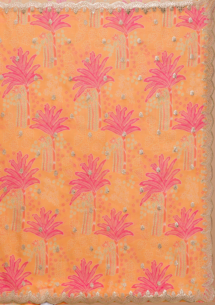 Orange Printed Organza Saree-Koskii