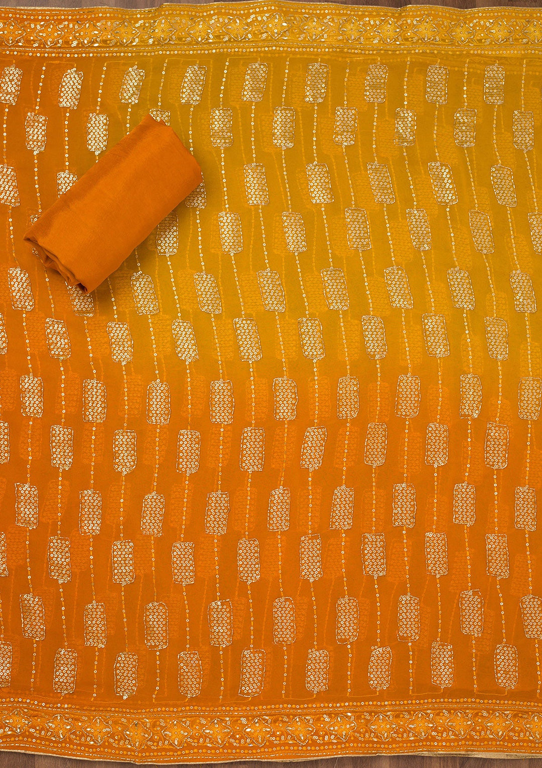 Orange Printed Semi Crepe Unstitched Salwar Suit-Koskii