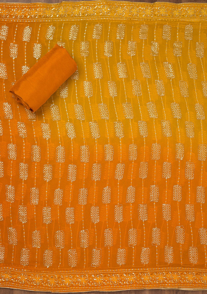 Orange Printed Semi Crepe Unstitched Salwar Suit-Koskii