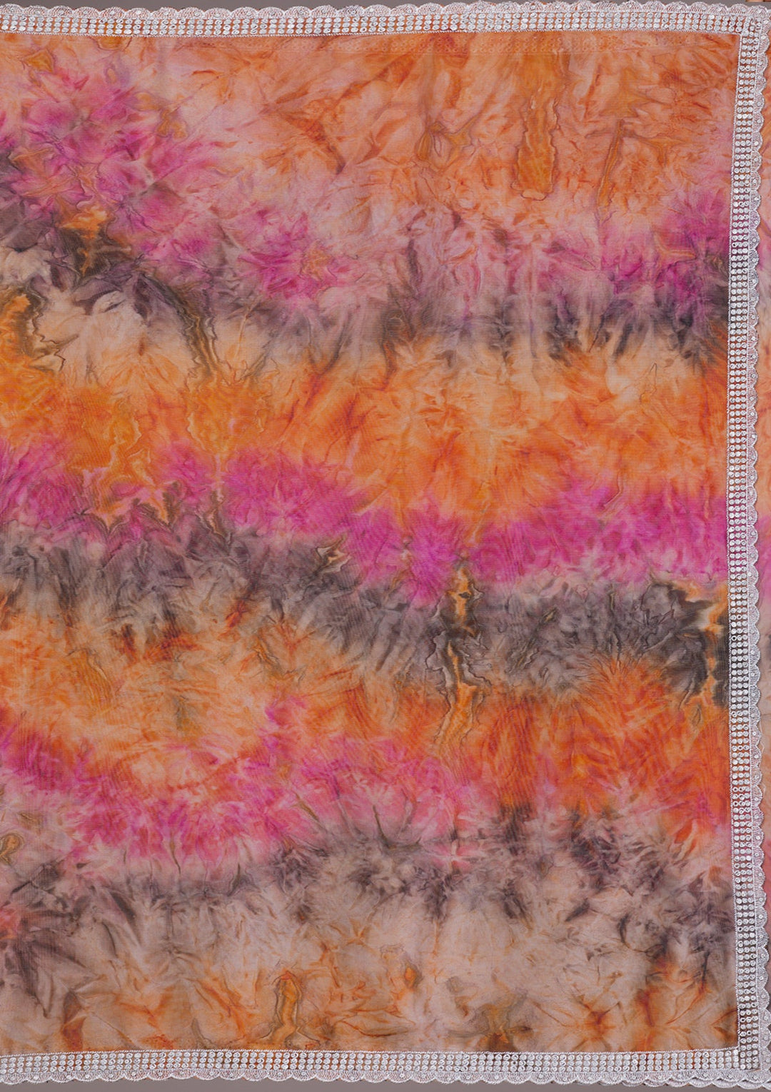 Orange Printed Semi Crepe Saree-Koskii