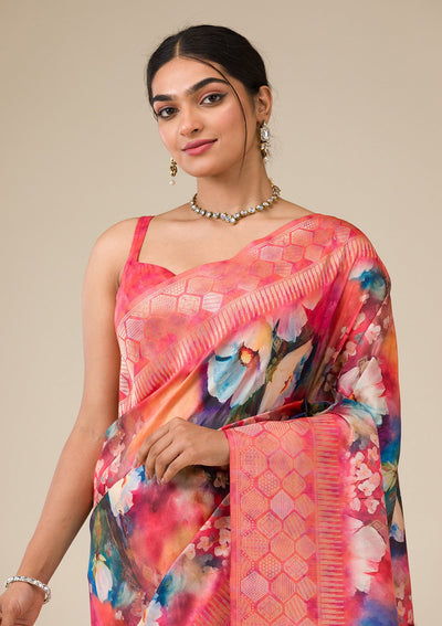 Orange Printed Tissue Saree