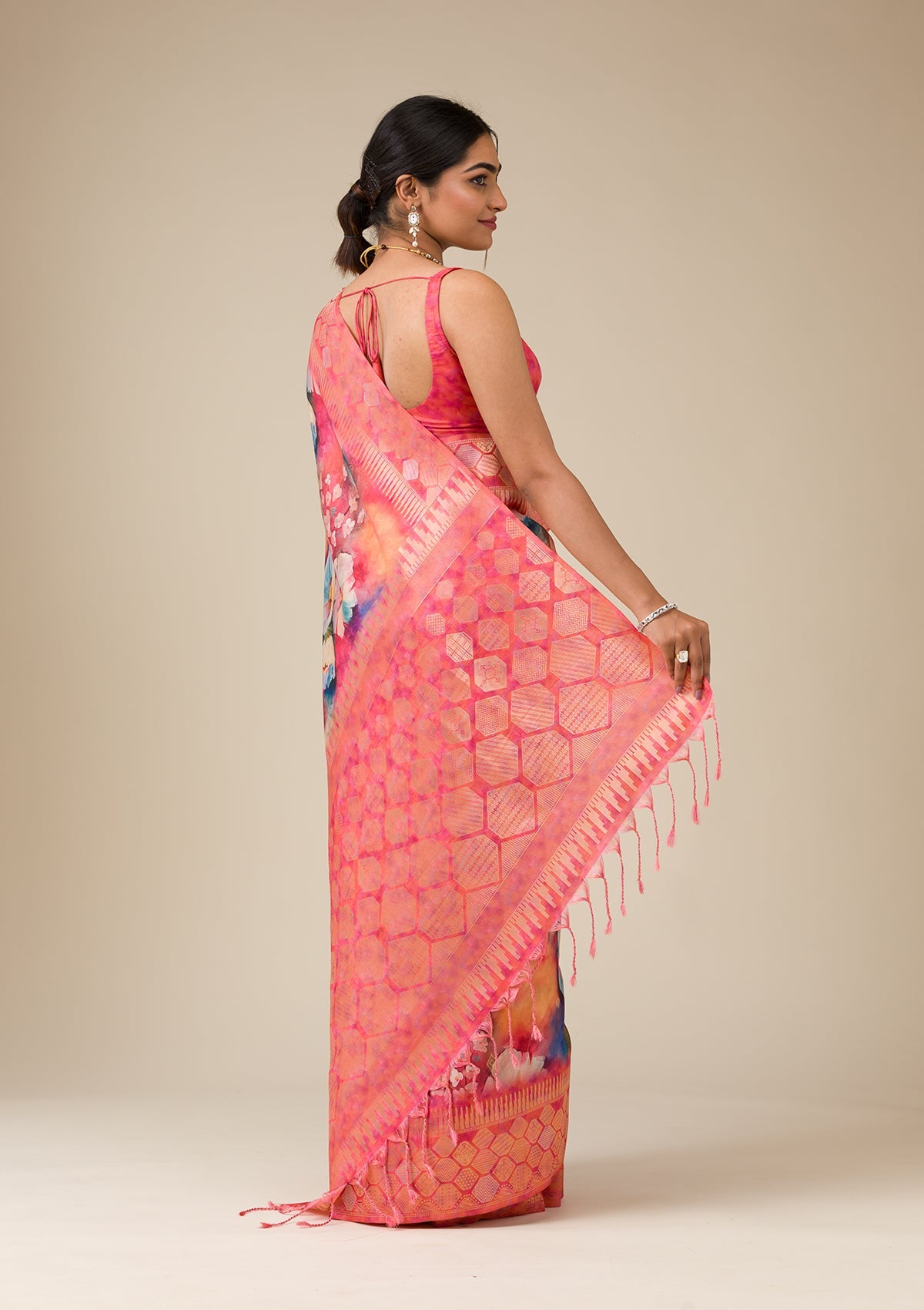 Orange Printed Tissue Saree