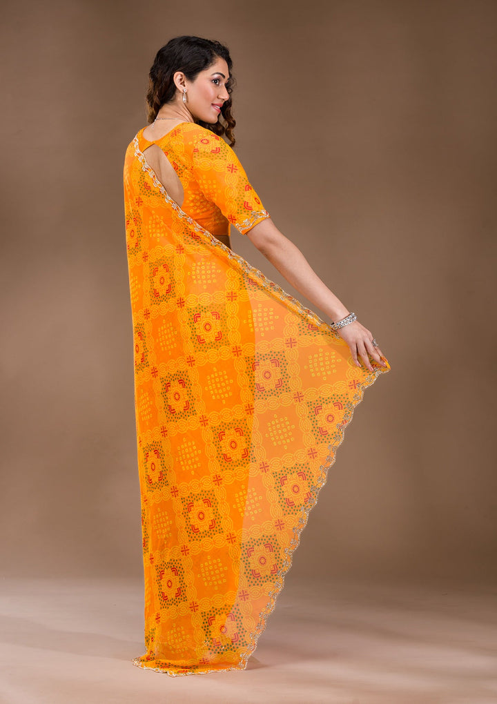 Orange Stonework Georgette Saree-Koskii