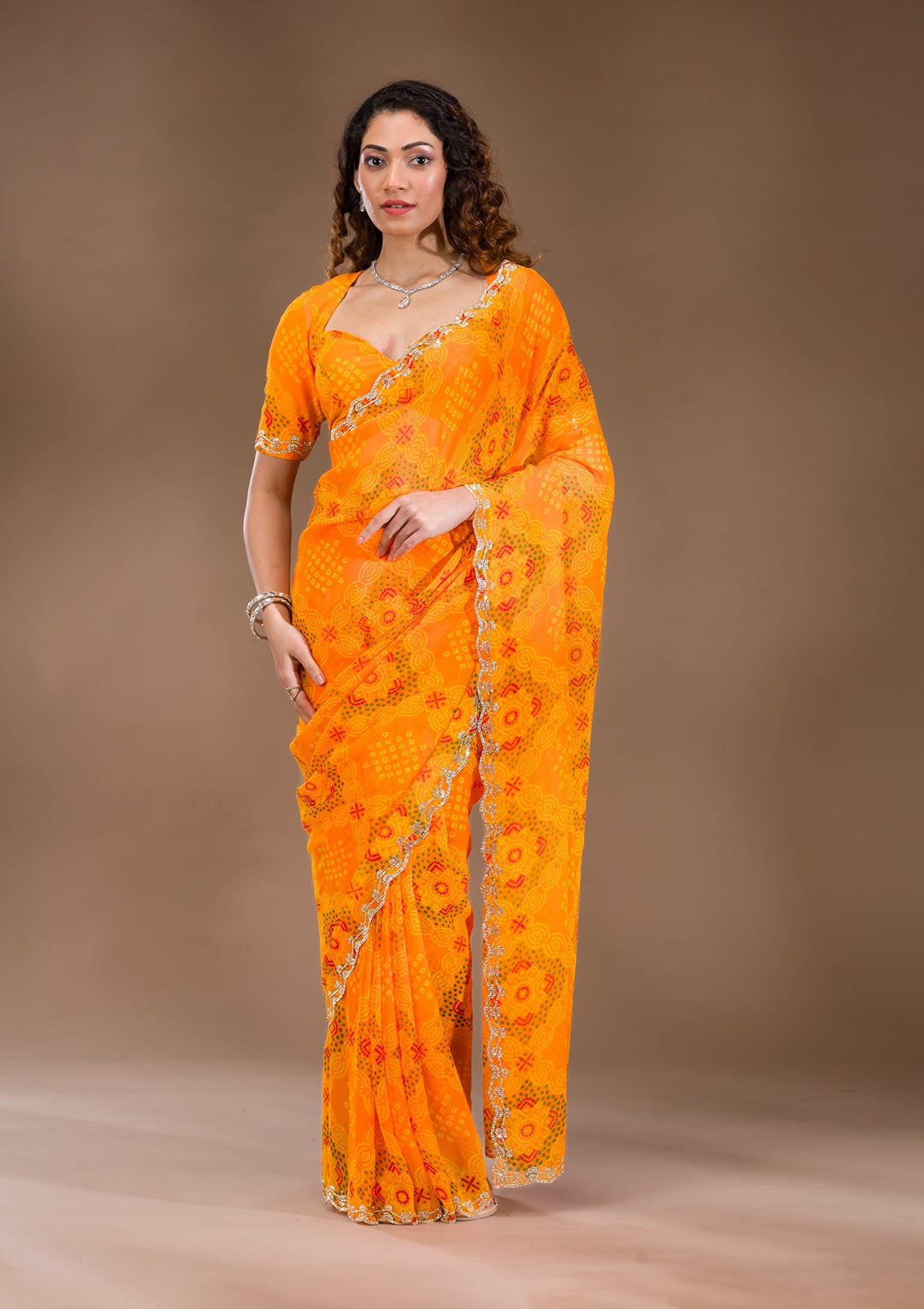 Orange Stonework Georgette Saree-Koskii