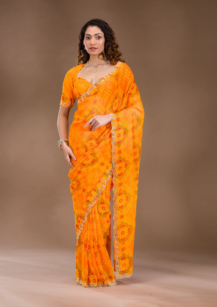 Orange Stonework Georgette Saree-Koskii