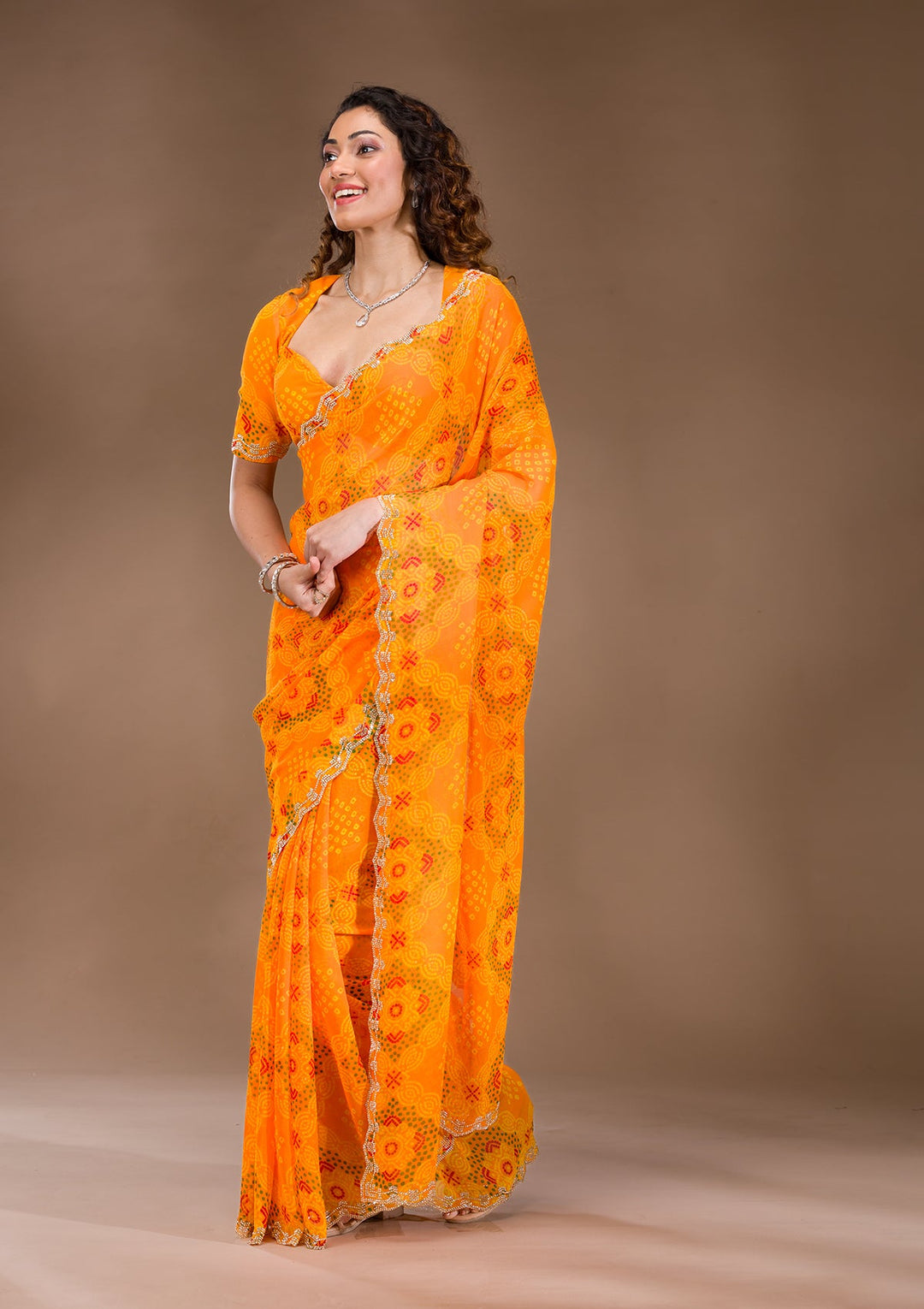 Orange Stonework Georgette Saree-Koskii
