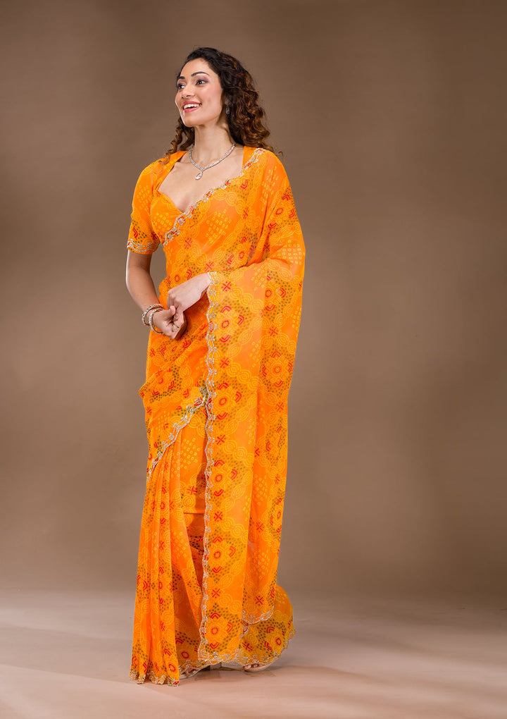 Orange Stonework Georgette Saree-Koskii