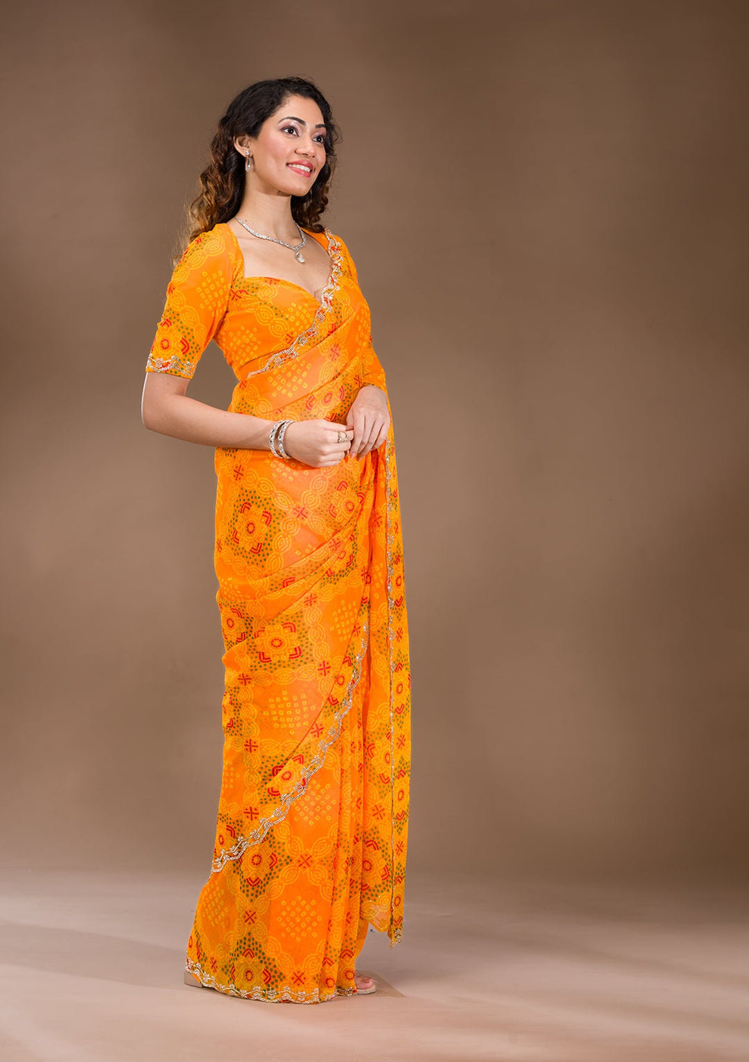 Orange Stonework Georgette Saree-Koskii