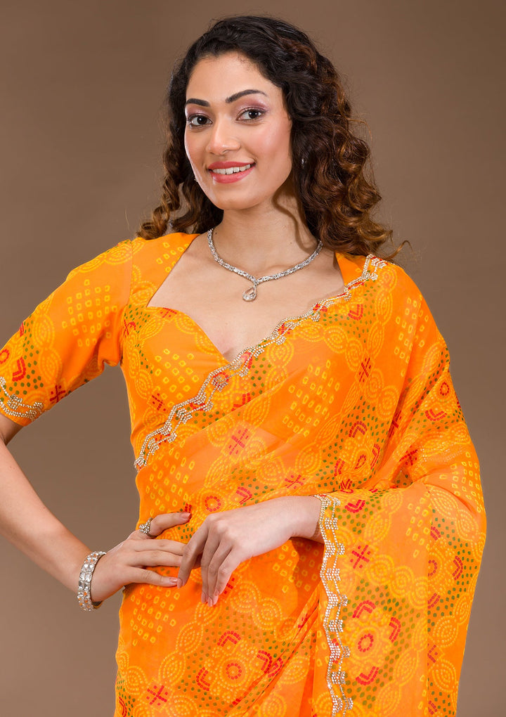 Orange Stonework Georgette Saree-Koskii