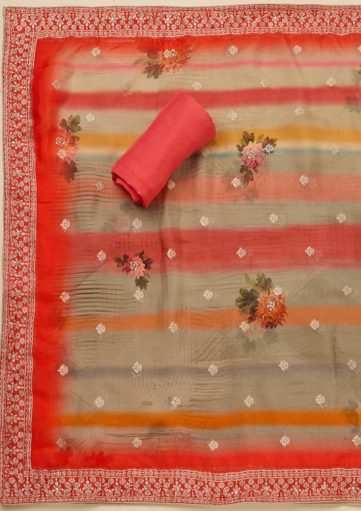 Orange Stonework Semi Crepe Unstitched Salwar Suit-Koskii