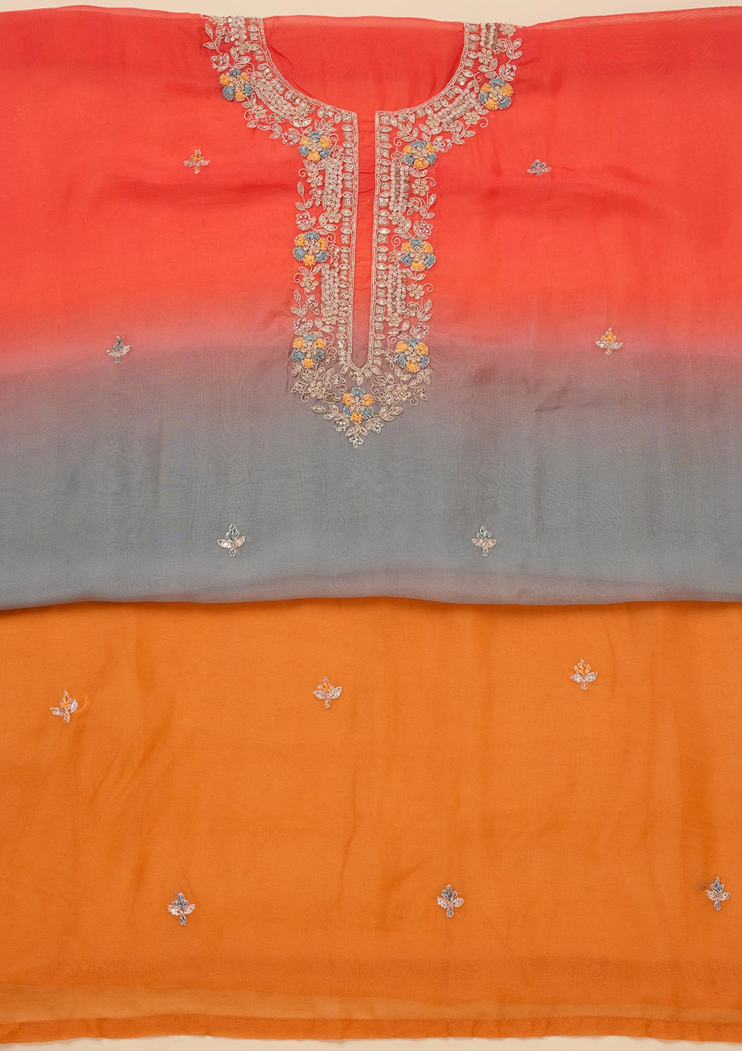 Orange Stonework Semi Crepe Unstitched Salwar Suit-Koskii