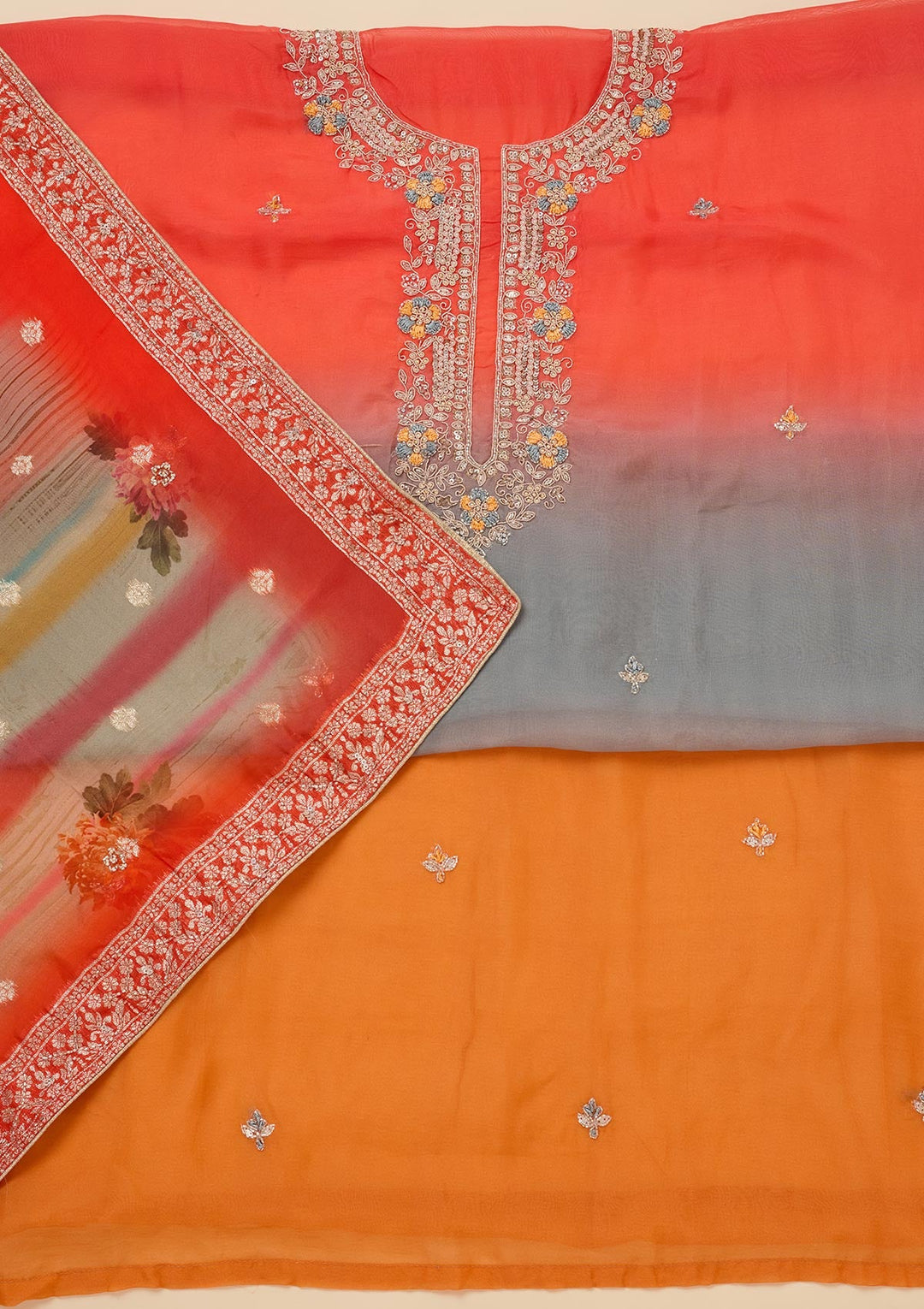 Orange Stonework Semi Crepe Unstitched Salwar Suit-Koskii