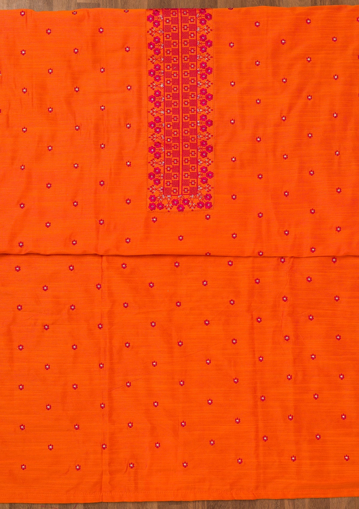 Orange Zariwork Art Silk Unstitched Salwar Suit-Koskii