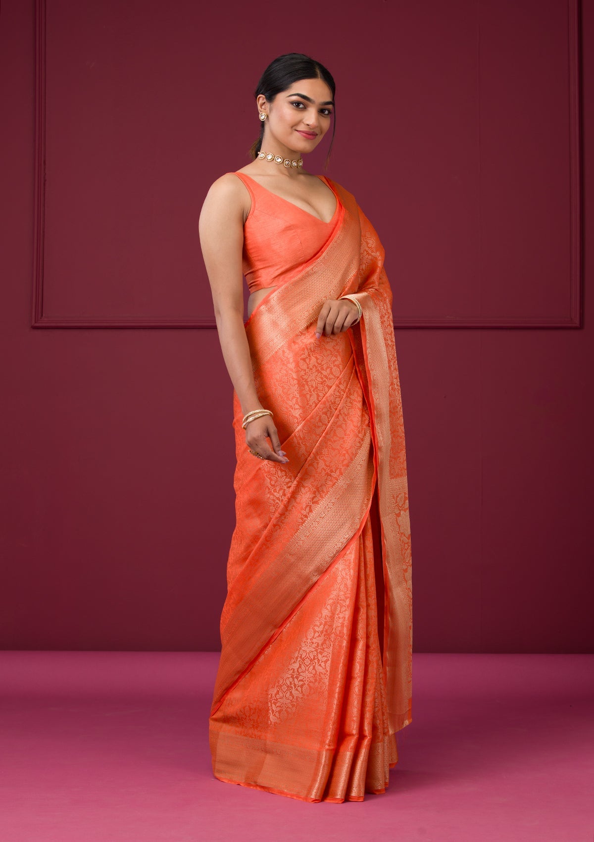 Orange Zariwork Art Silk Saree