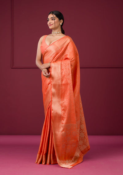 Orange Zariwork Art Silk Saree