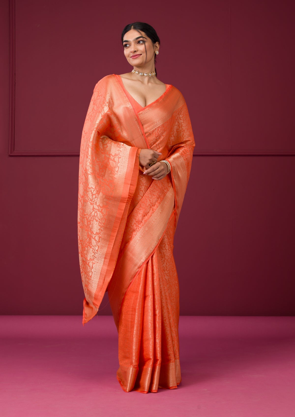 Orange Zariwork Art Silk Saree