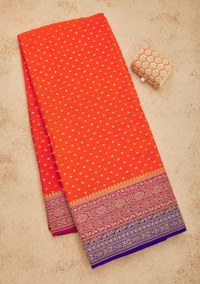 Orange Zariwork Art Silk Saree-Koskii