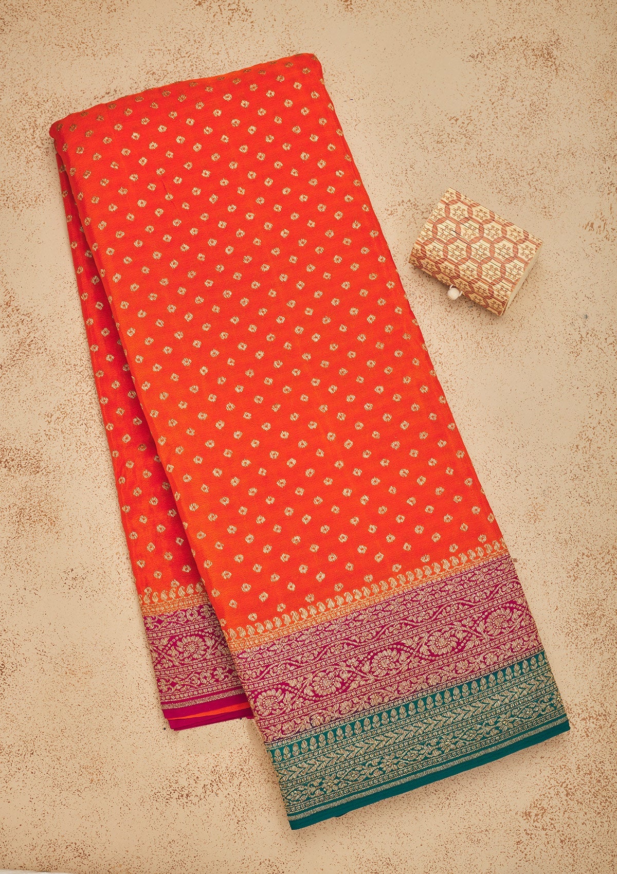 Orange Zariwork Art Silk Saree-Koskii
