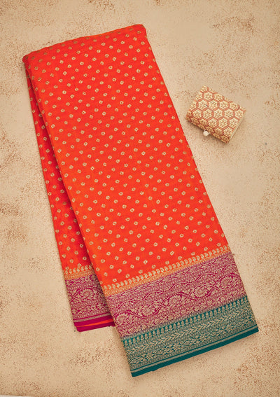Orange Zariwork Art Silk Saree-Koskii