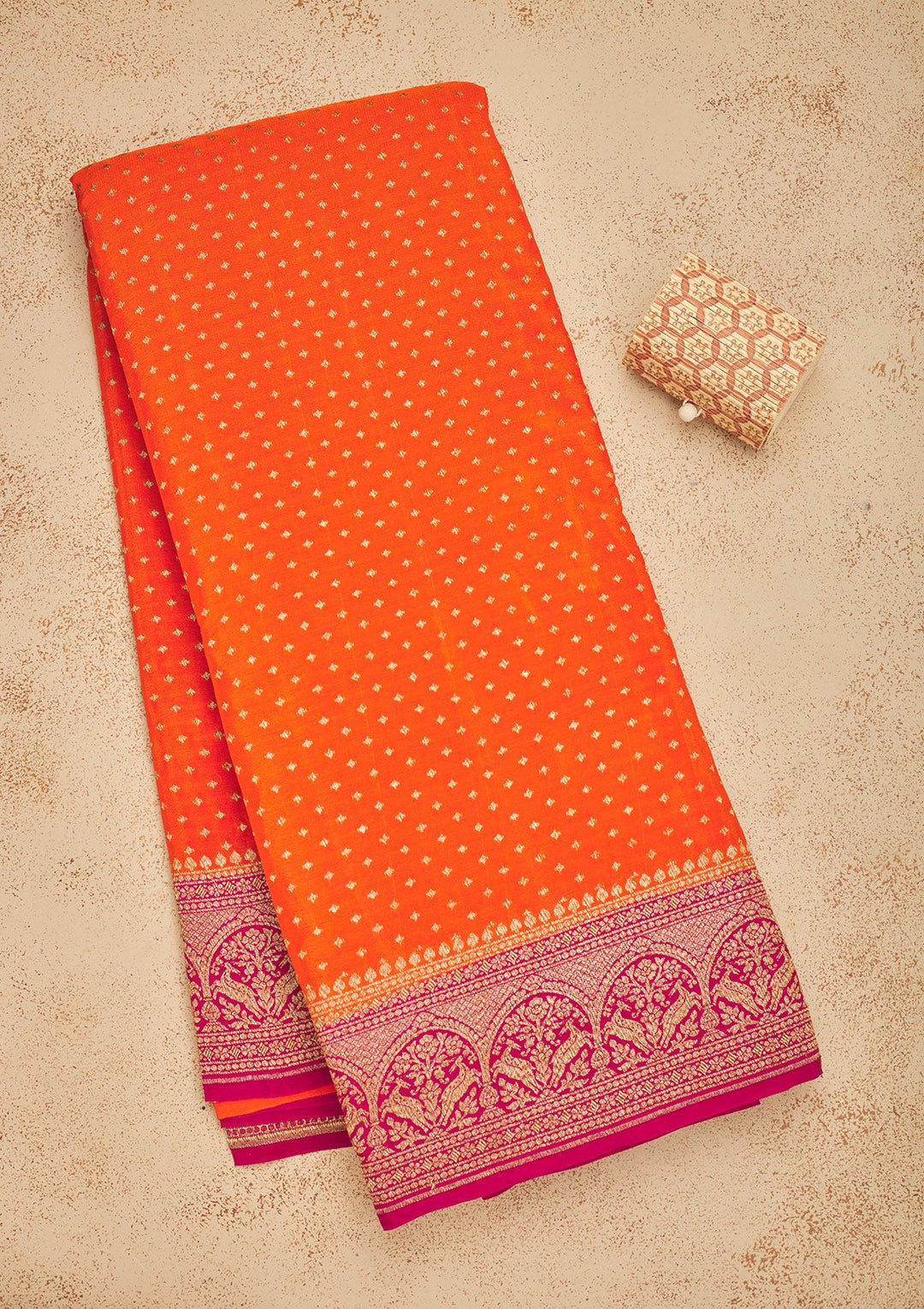 Orange Zariwork Art Silk Saree-Koskii