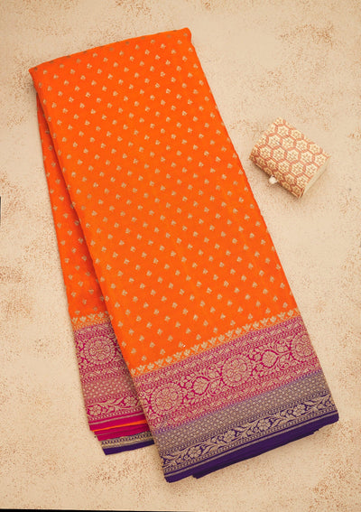 Orange Zariwork Art Silk Saree-Koskii