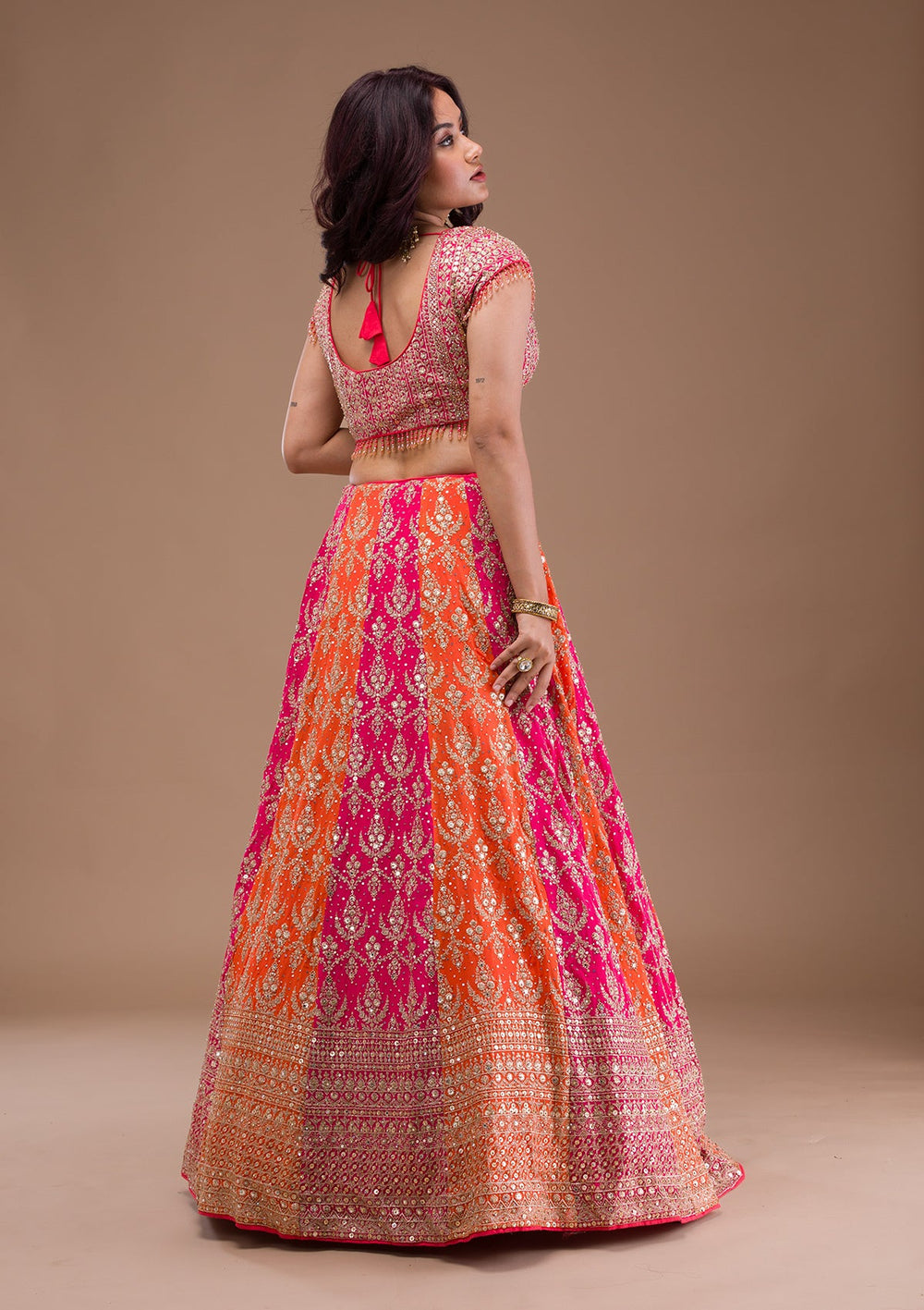 Orange Zariwork Georgette Readymade Lehenga-Koskii