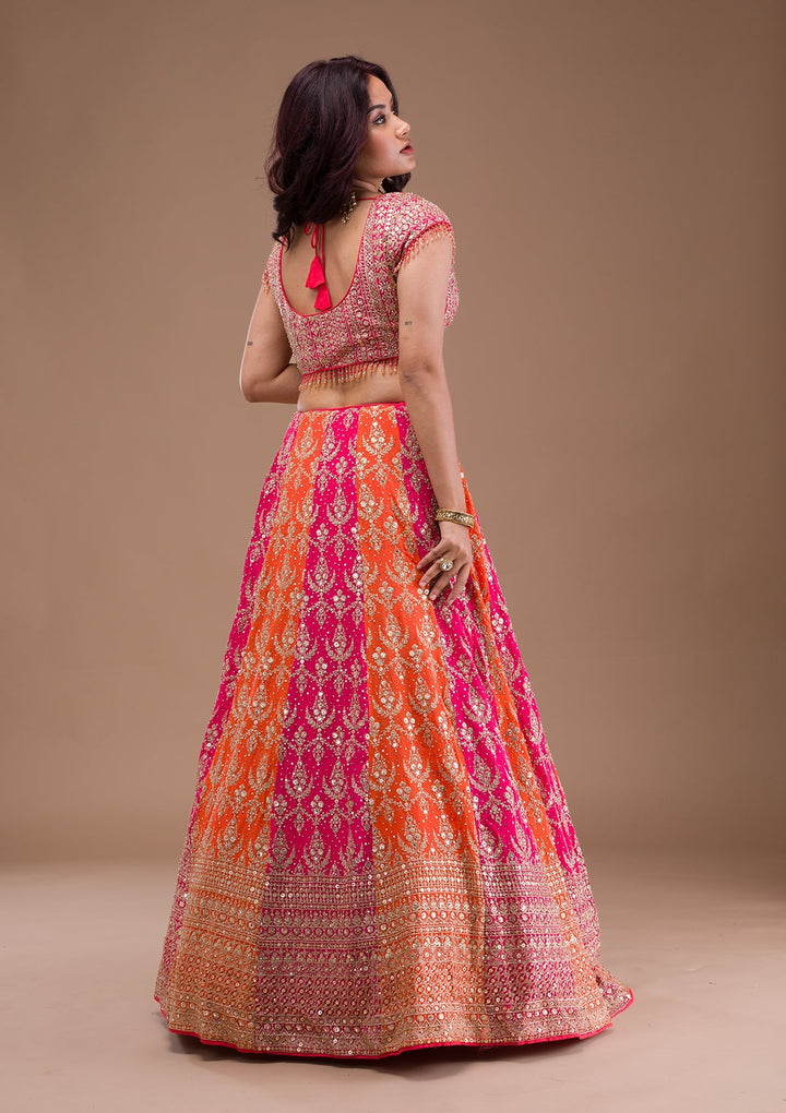 Orange Zariwork Georgette Readymade Lehenga-Koskii