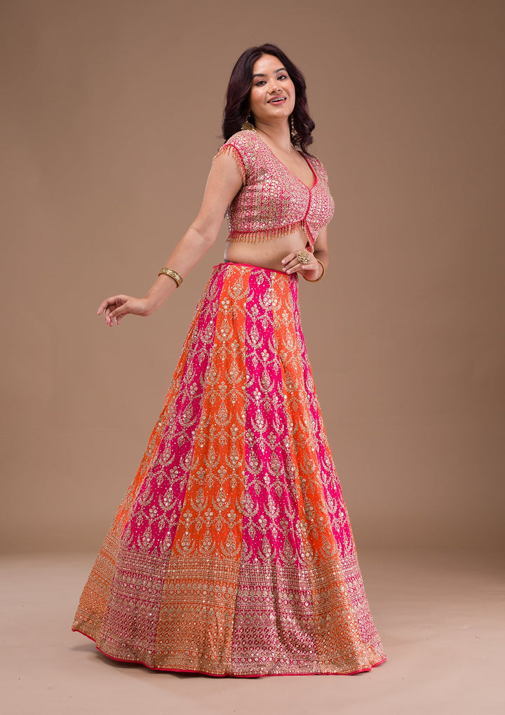 Orange Zariwork Georgette Readymade Lehenga-Koskii