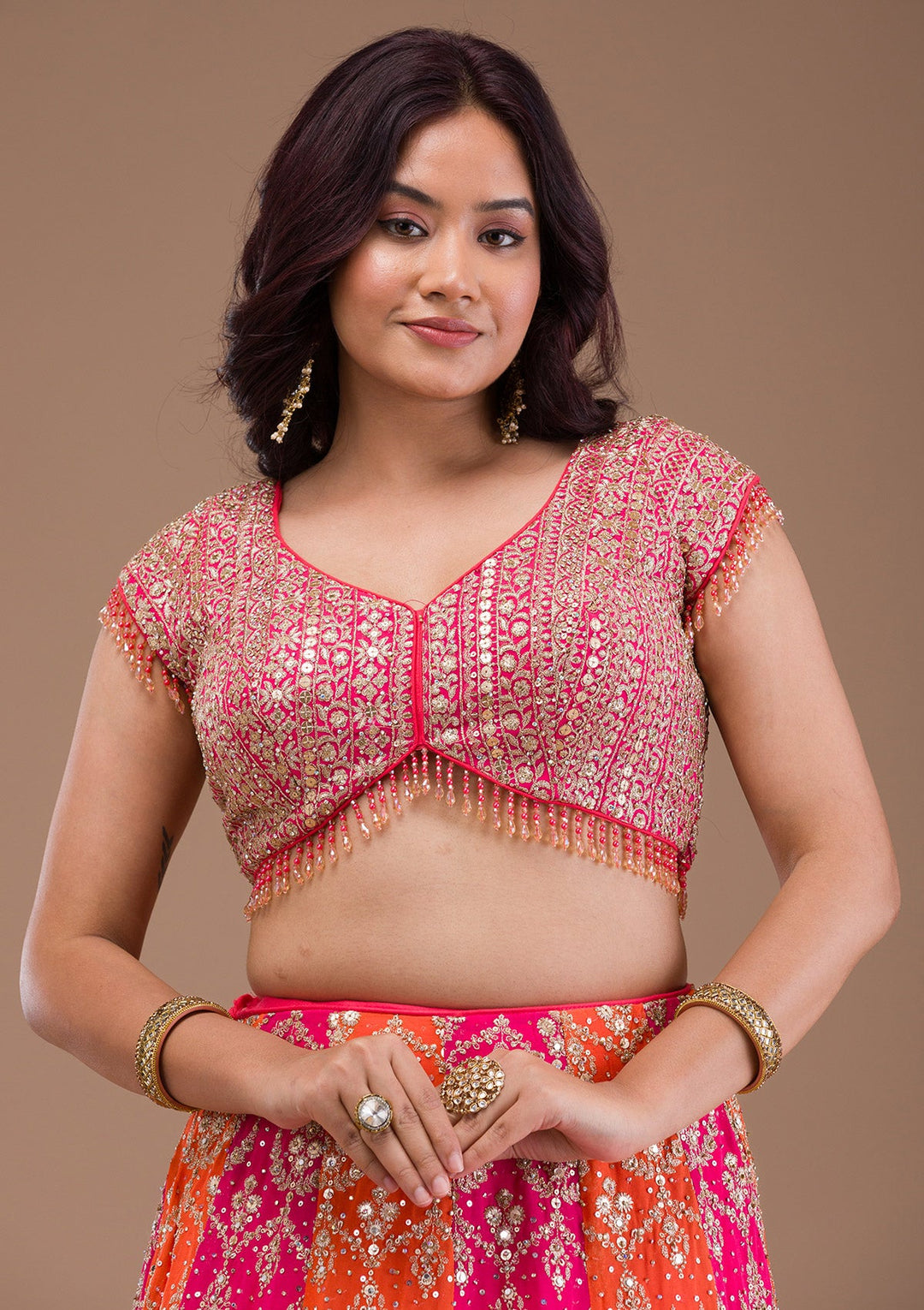 Orange Zariwork Georgette Readymade Lehenga-Koskii