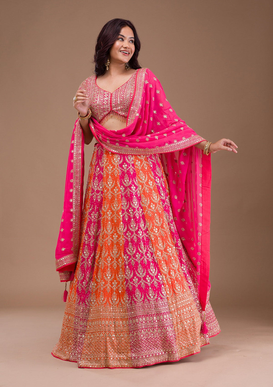 Orange Zariwork Georgette Readymade Lehenga-Koskii