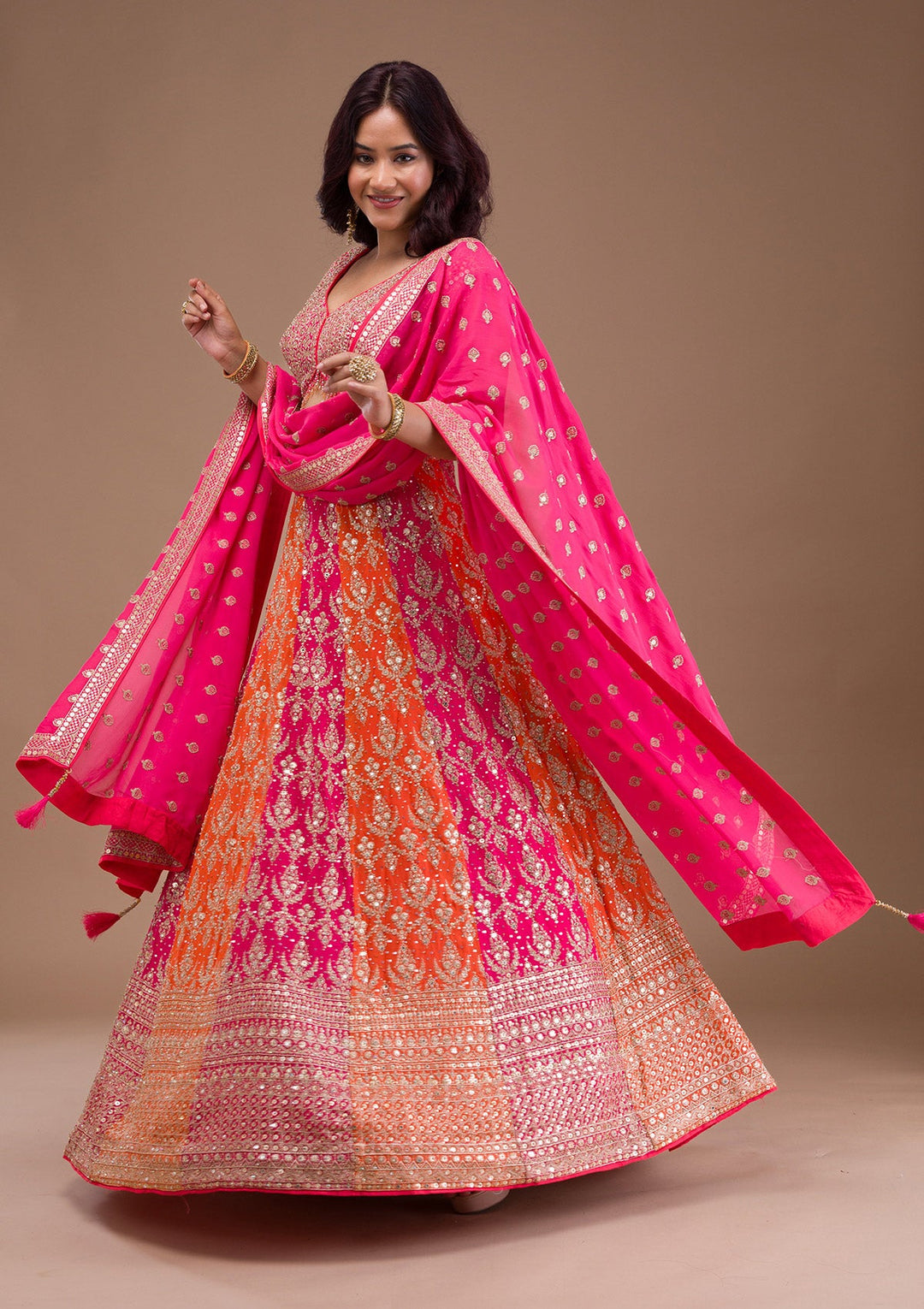 Orange Zariwork Georgette Readymade Lehenga-Koskii