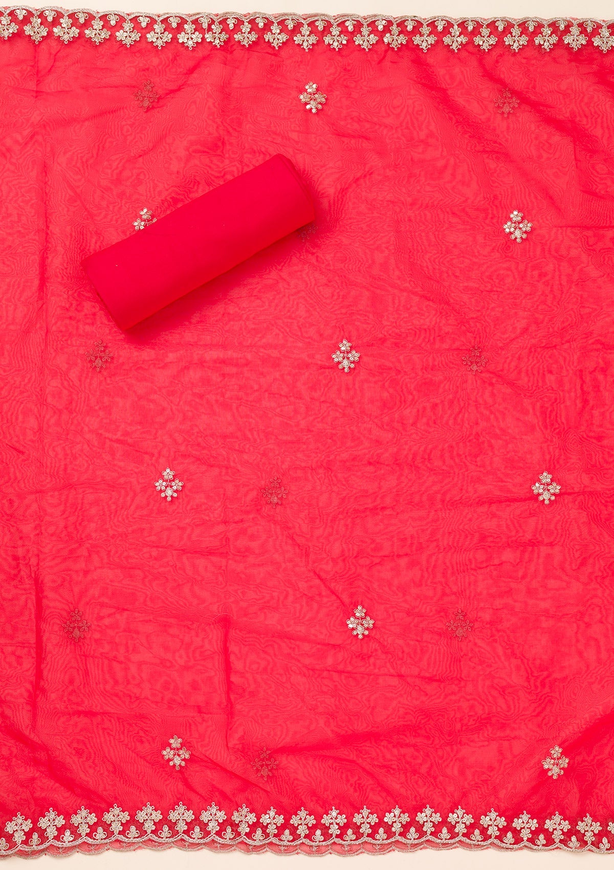 Red Zariwork Organza Unstitched Salwar Suit-Koskii