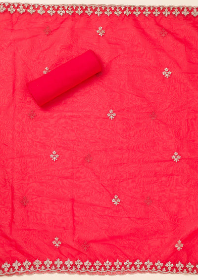 Red Zariwork Organza Unstitched Salwar Suit-Koskii