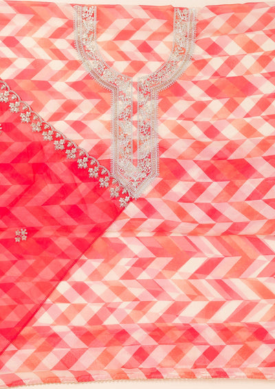 Red Zariwork Organza Unstitched Salwar Suit-Koskii