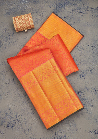 Orange Zariwork Pure Silk Saree-Koskii