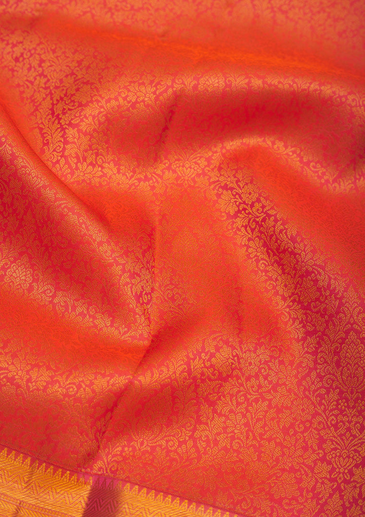 Orange Zariwork Pure Silk Saree-Koskii