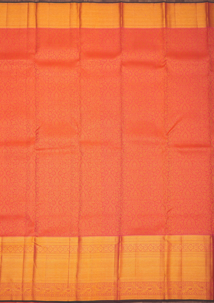 Orange Zariwork Pure Silk Saree-Koskii