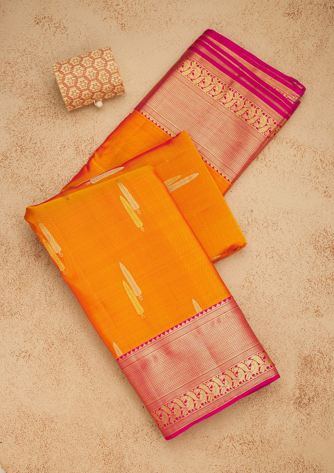 Orange Zariwork Pure Silk Saree-Koskii