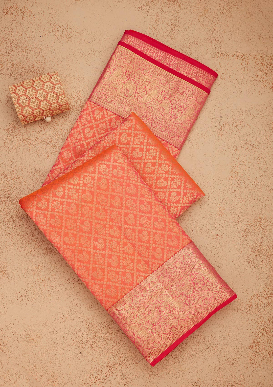 Orange Zariwork Pure Silk Saree-Koskii