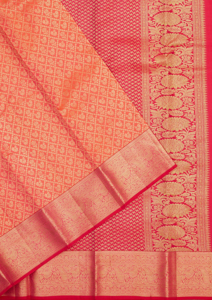 Orange Zariwork Pure Silk Saree-Koskii