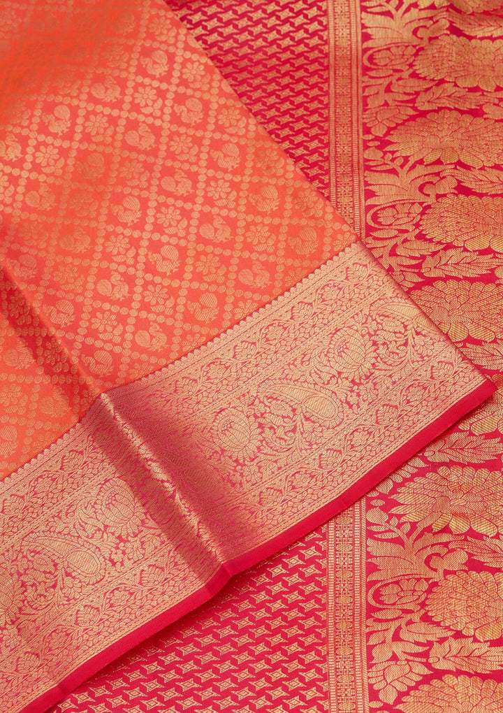 Orange Zariwork Pure Silk Saree-Koskii